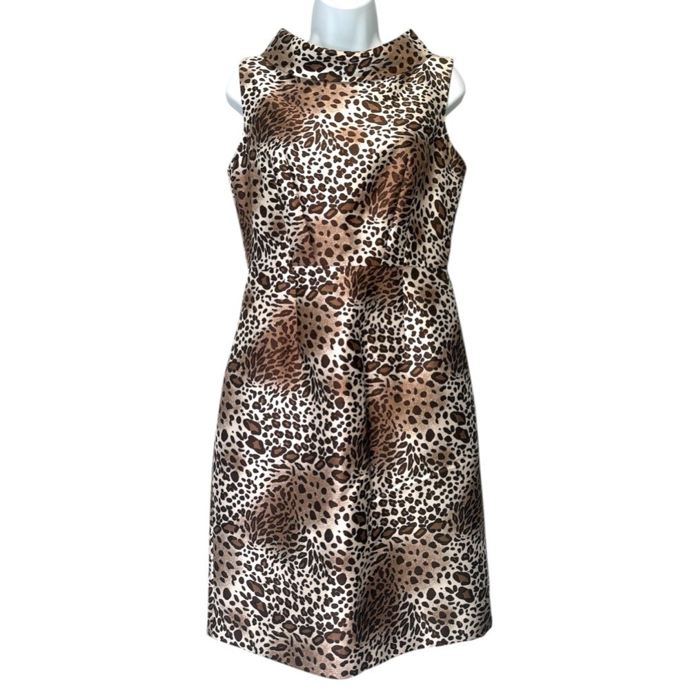 Rickie Freeman Teri Jon Silk wool sleeveless Leopard Animal Print Dress Size 6